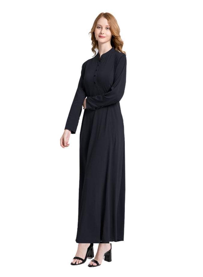 Women's Abaya Robe for Dubai & Middle East, Loose Fit Plus Size Long Sleeve Maxi Dress, Malaysian & Indonesian Outer Robe, Front Button Placket Design, Multiple Colors Available - Image 1